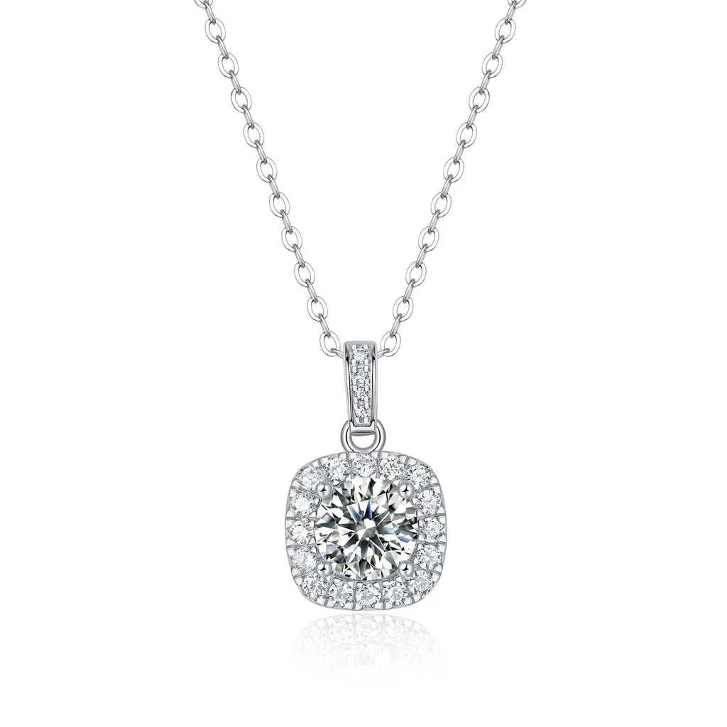 Fashion Square Sugar Halo Moissanite Pendant Necklace S925 Sterling Silver Sentimental Gift for Her