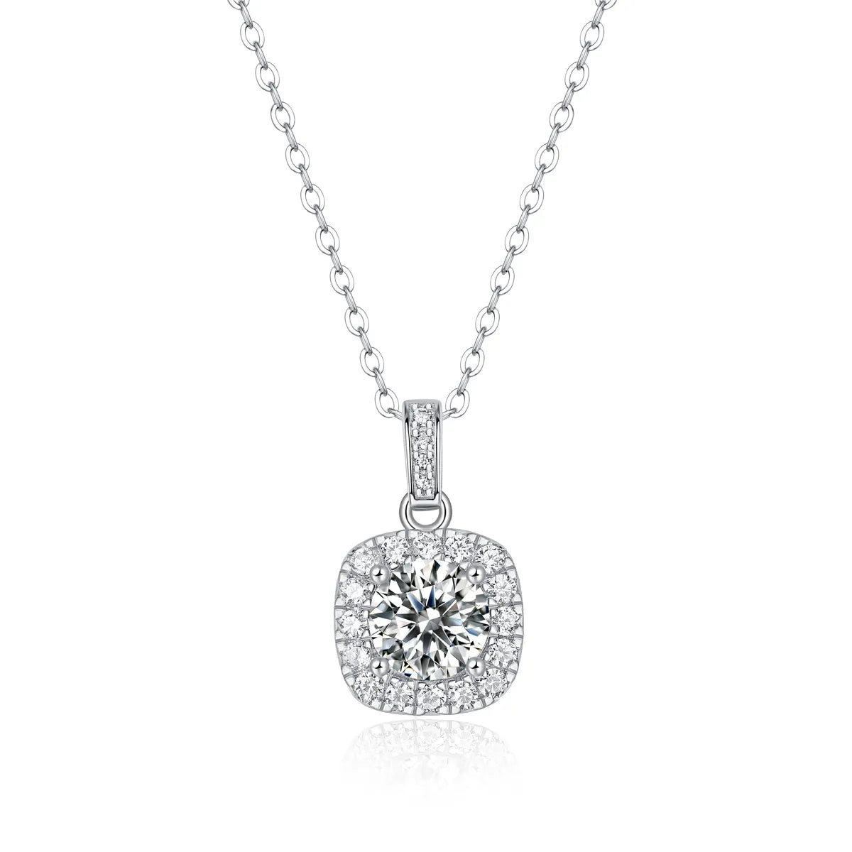 Fashion Square Sugar Halo Moissanite Pendant Necklace S925 Sterling Silver Sentimental Gift for Her