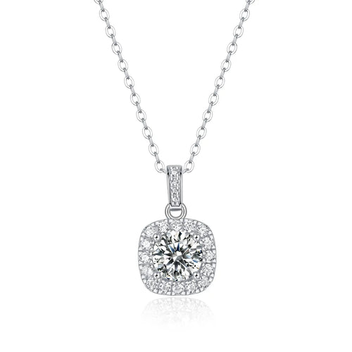 Fashion Square Sugar Halo Moissanite Pendant Necklace S925 Sterling Silver Sentimental Gift for Her