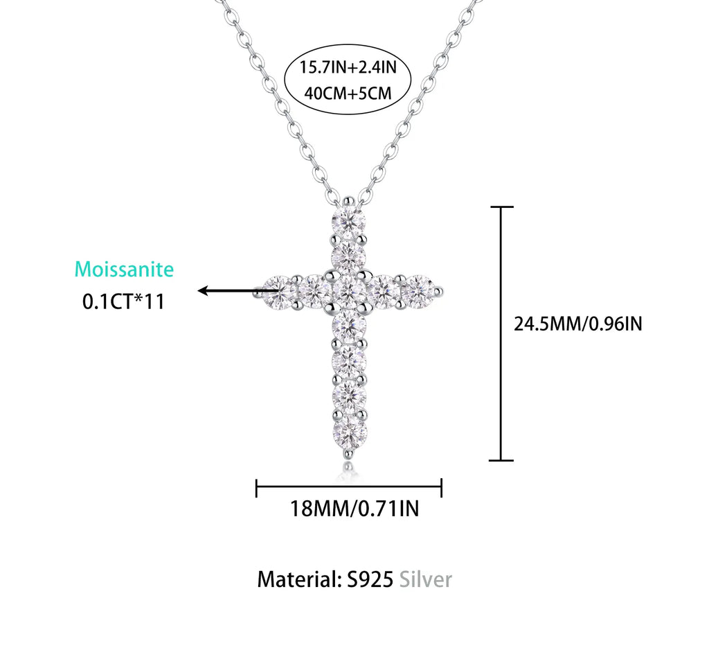 Moissanite Cross Necklace, S925 Sterling Silver for Women