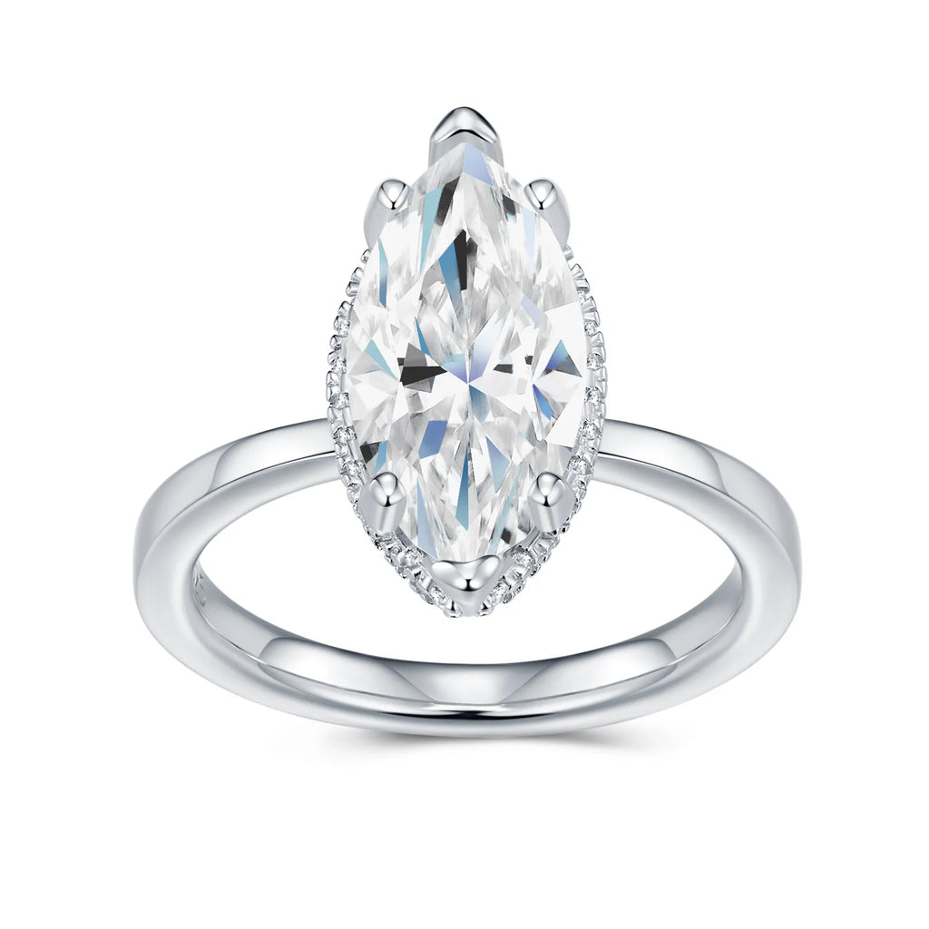 Women’s Marquise Moissanite Ring S925 Silver Halo Promise Wedding Ring