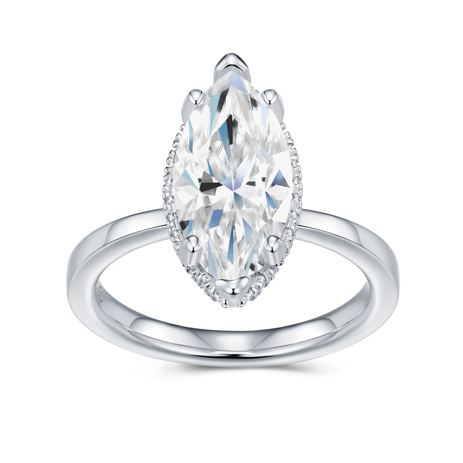 Women’s Marquise Moissanite Ring S925 Silver Halo Promise Wedding Ring
