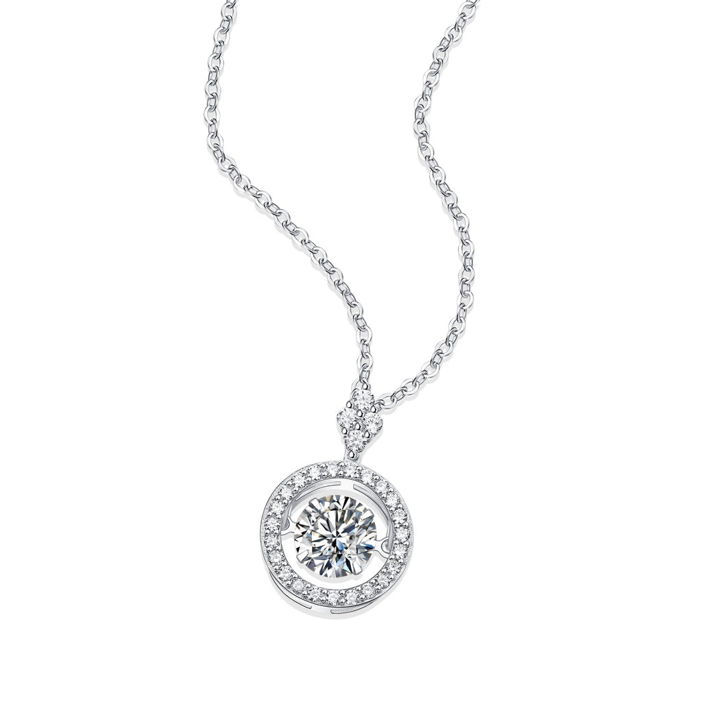 Women Classic Double‑Halo Round Moissanite Pendant Necklace S925 Sterling Silver for Party & Daily Wear