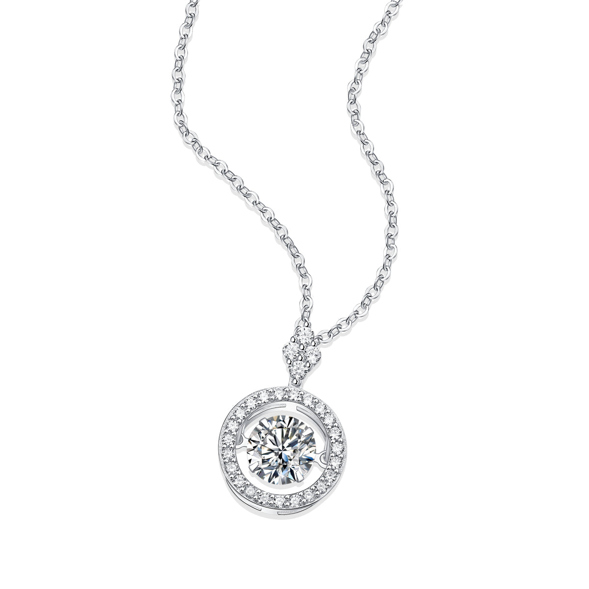 Women Classic Double‑Halo Round Moissanite Pendant Necklace S925 Sterling Silver for Party & Daily Wear