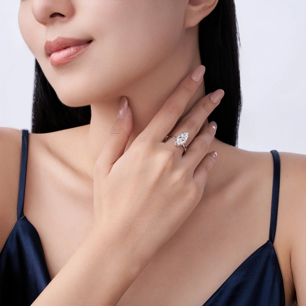 Women’s Marquise Moissanite Ring S925 Silver Halo Promise Wedding Ring