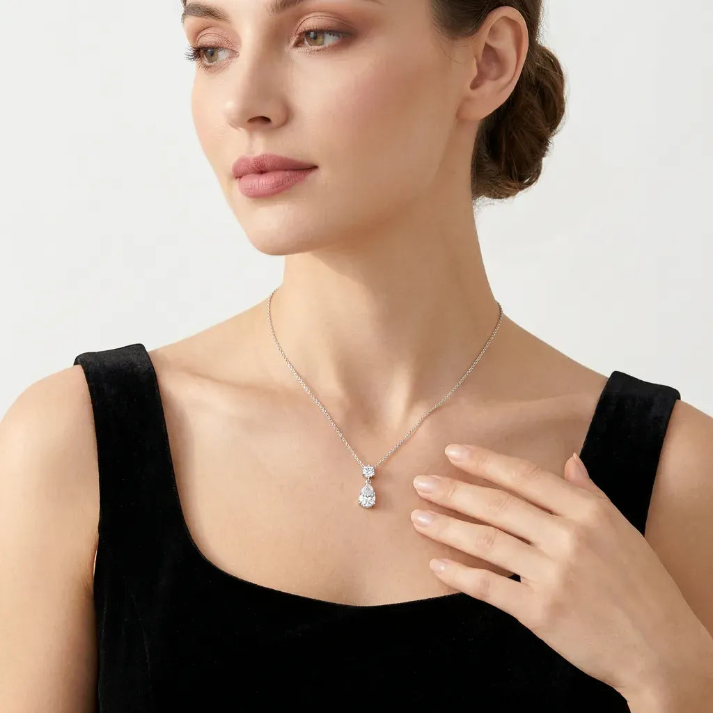 S925 Sterling Silver Pear‑Cut Moissanite Pendant Necklace, Hypoallergenic Teardrop Jewelry Gift for Women