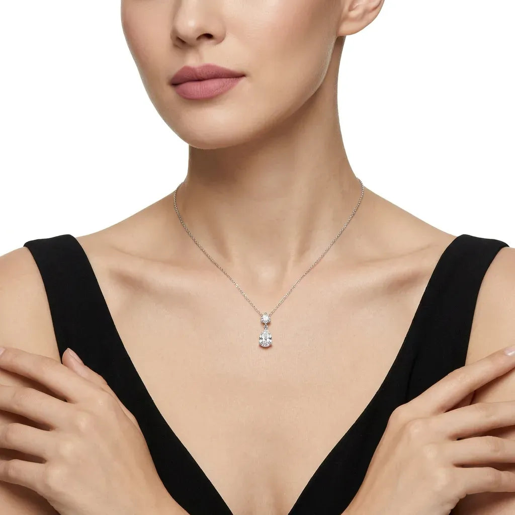 S925 Sterling Silver Pear‑Cut Moissanite Pendant Necklace, Hypoallergenic Teardrop Jewelry Gift for Women