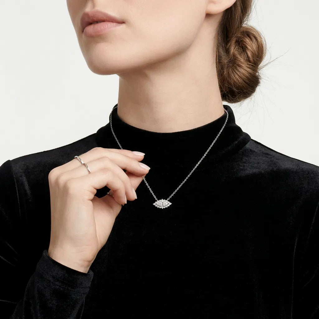 Shiny Marquise‑Cut Moissanite Halo Pendant Necklace S925 Silver Ladies Jewelry for Daily & Party