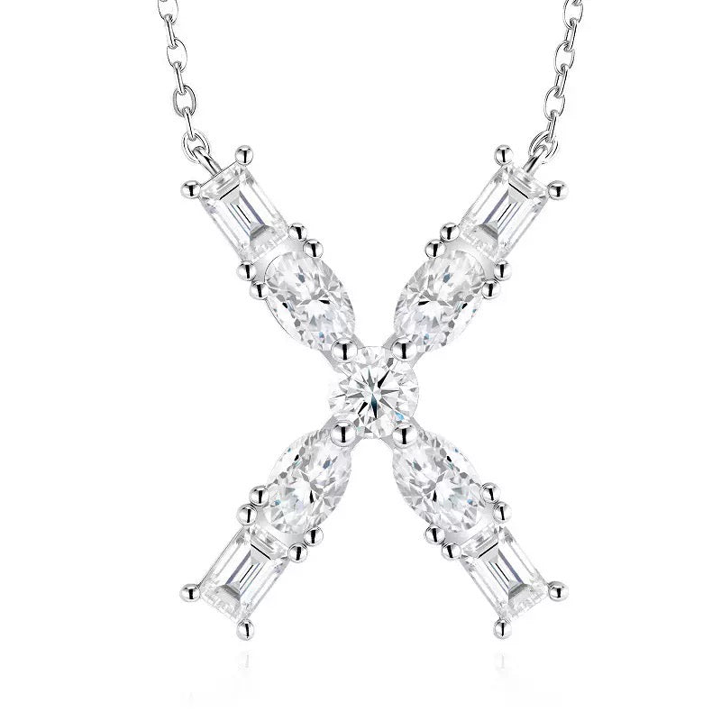 S925 Silver Moissanite Monogram Necklace, 26 Alphabet Pendant for Women
