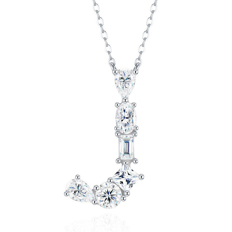 S925 Silver Moissanite Monogram Necklace, 26 Alphabet Pendant for Women