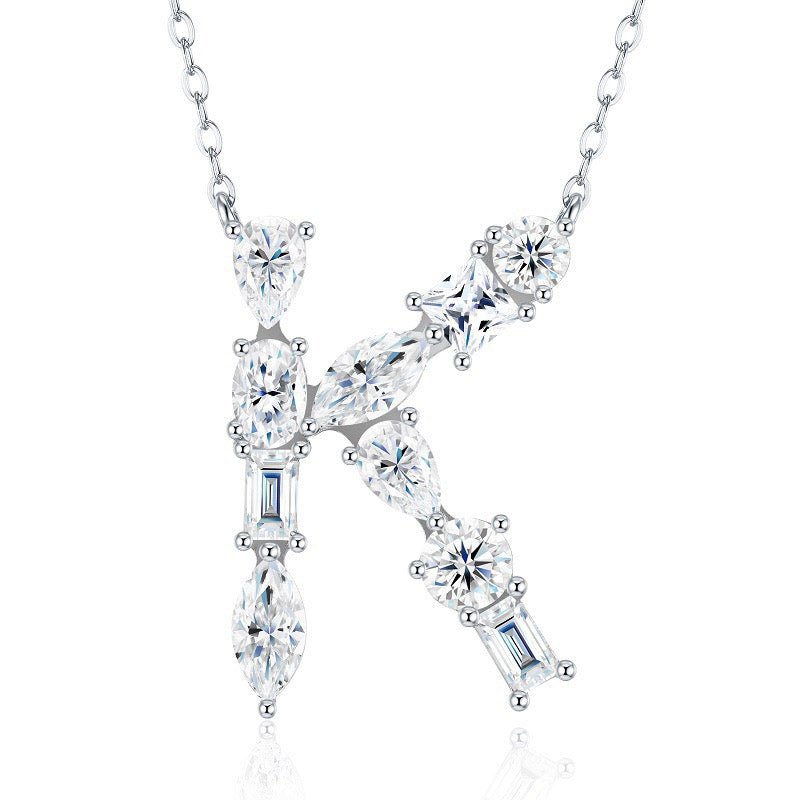 S925 Silver Moissanite Monogram Necklace, 26 Alphabet Pendant for Women