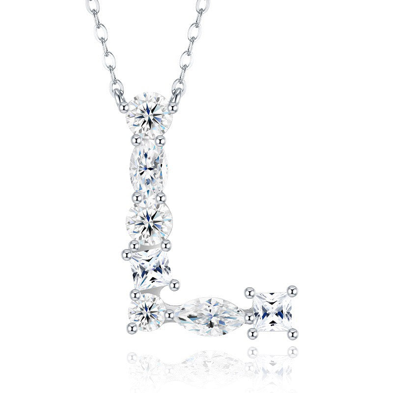 S925 Silver Moissanite Monogram Necklace, 26 Alphabet Pendant for Women