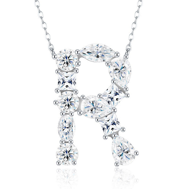 S925 Silver Moissanite Monogram Necklace, 26 Alphabet Pendant for Women