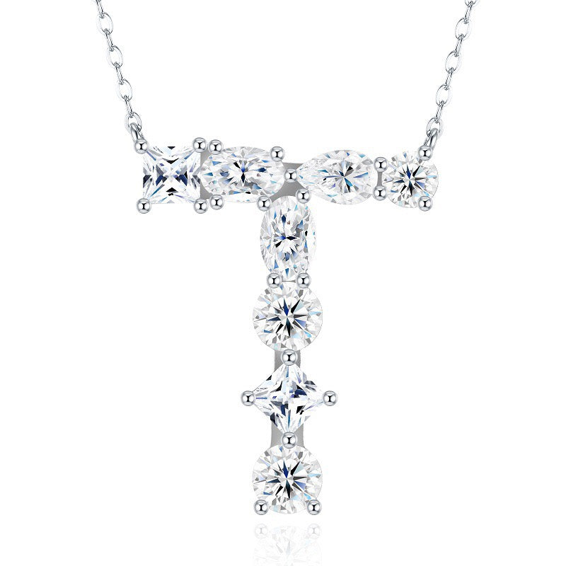 S925 Silver Moissanite Monogram Necklace, 26 Alphabet Pendant for Women