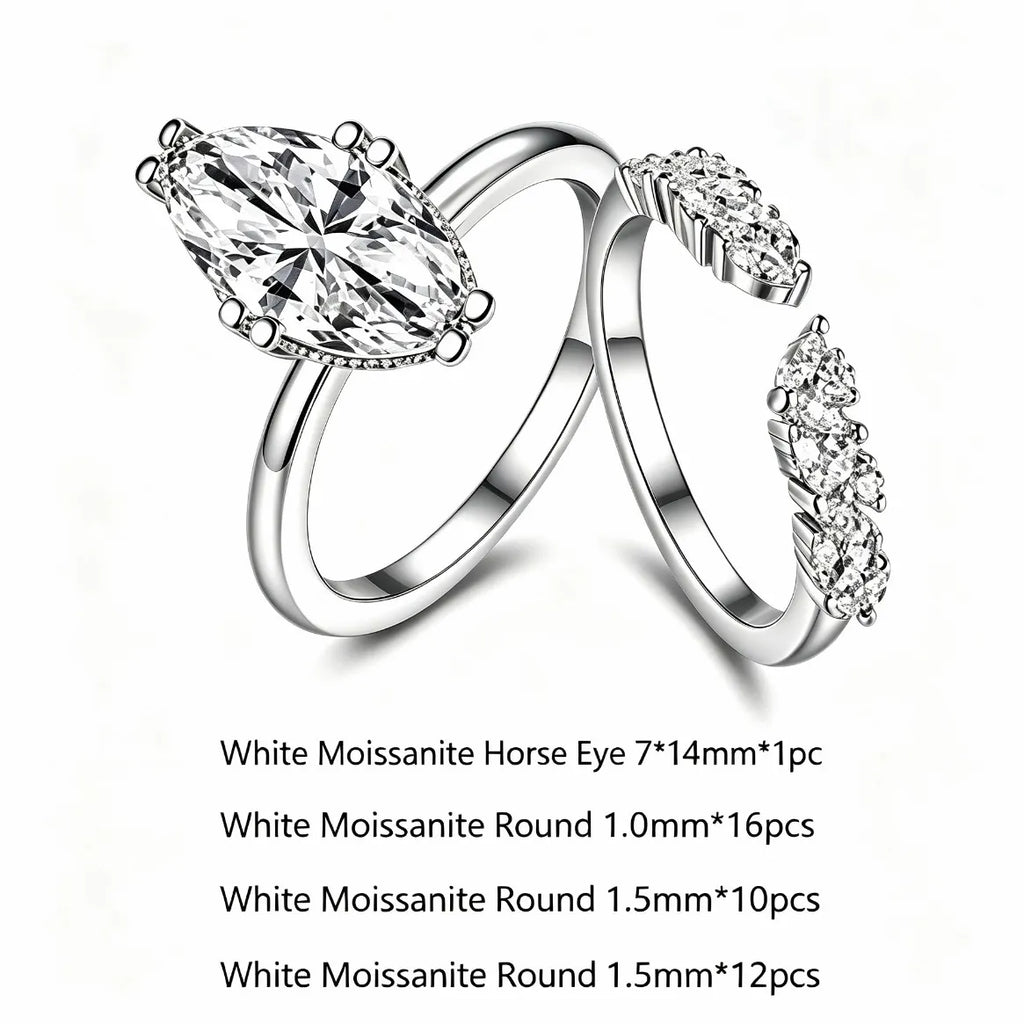 S925 Silver Marquise Moissanite Ring Set, Stackable Wedding Band for Women