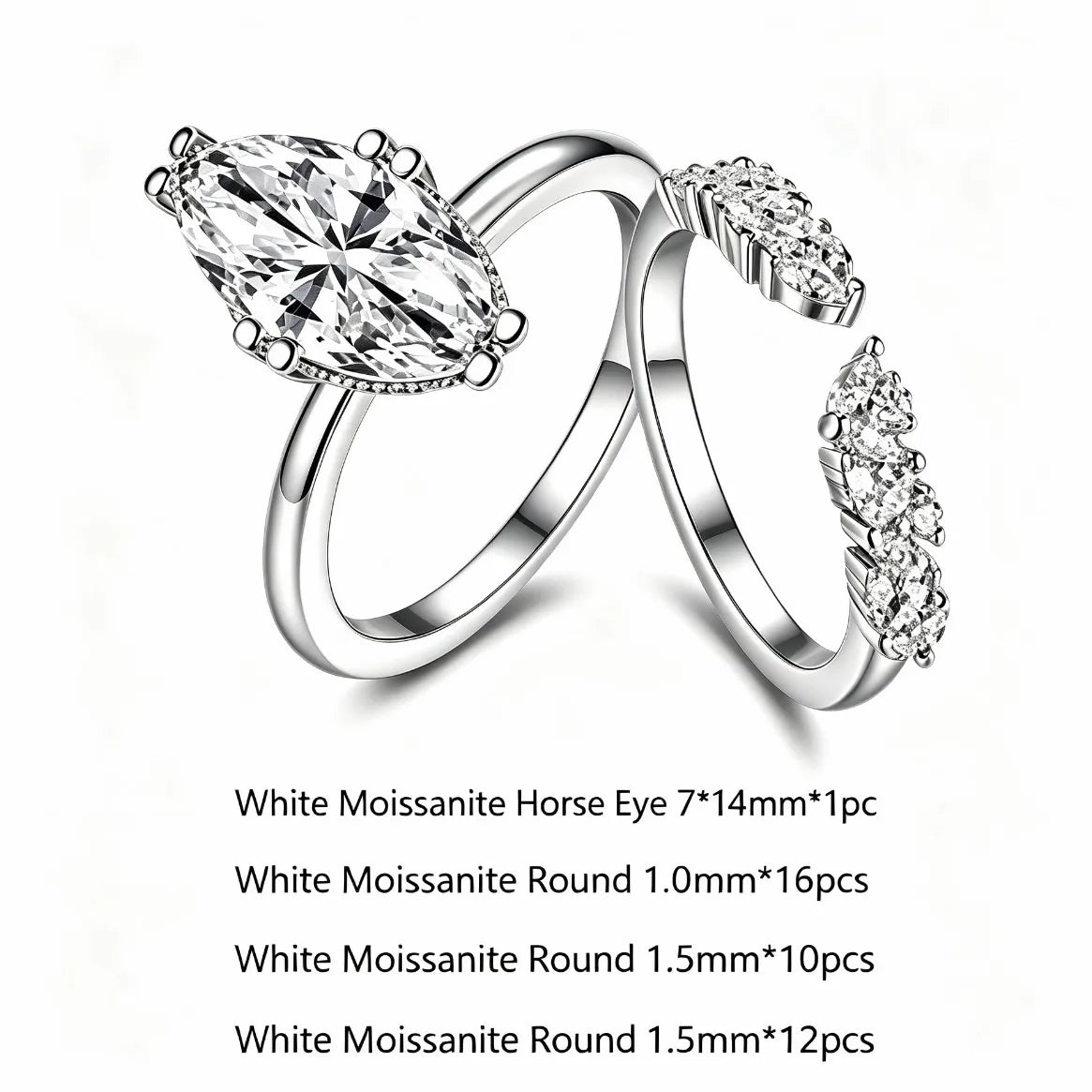 S925 Silver Marquise Moissanite Ring Set, Stackable Wedding Band for Women
