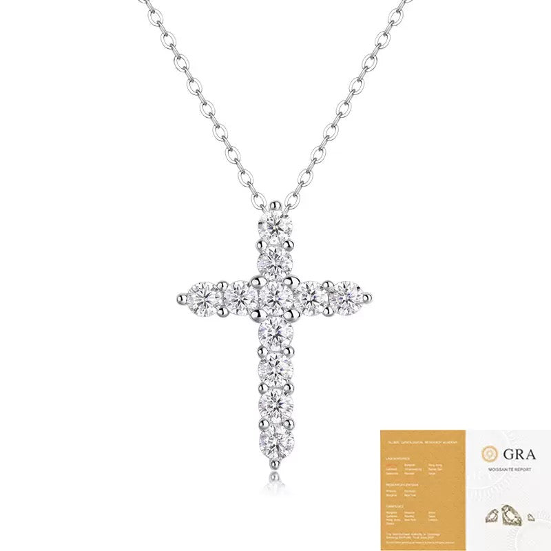 Moissanite Cross Necklace, S925 Sterling Silver for Women