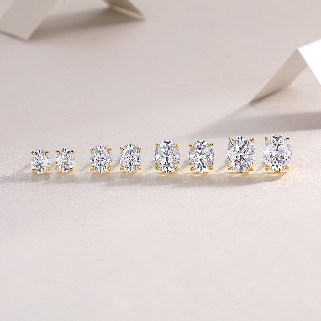 Gold‑Toned S925 Silver Oval Cut Moissanite Stud Earrings Women