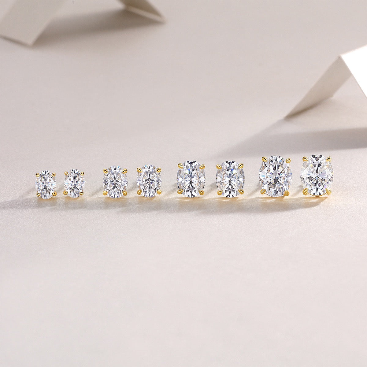 Women Gold‑Toned S925 Sterling Silver Moissanite Stud Earrings Oval Cut Sparkling Jewelry Gift