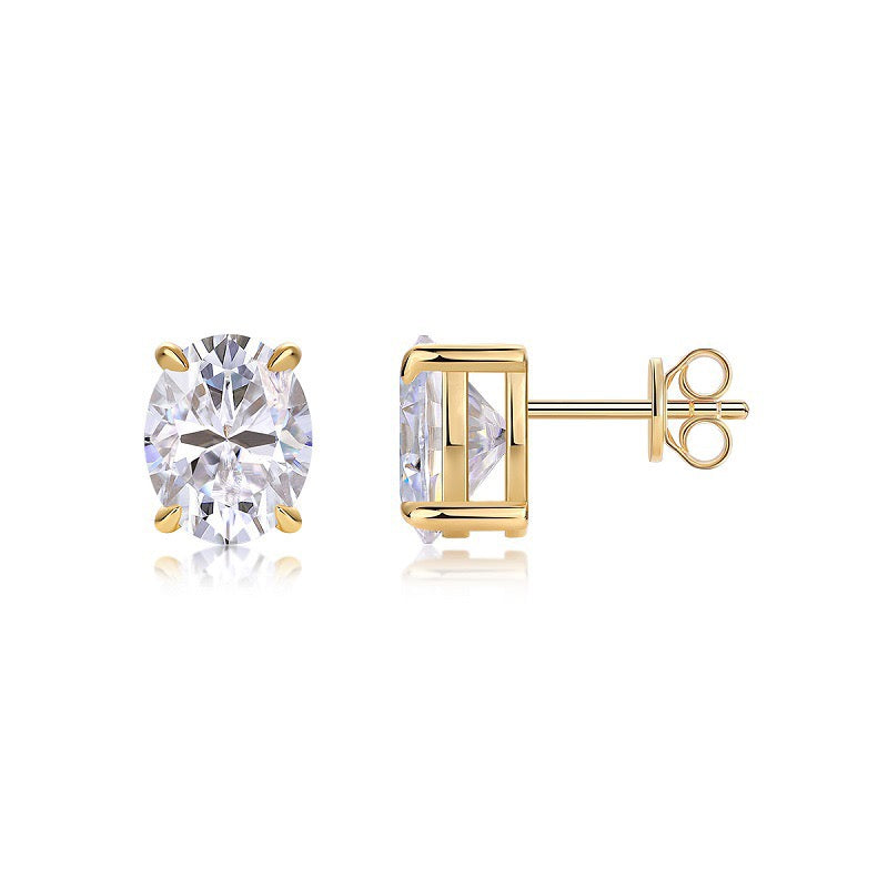 Women Gold‑Toned S925 Sterling Silver Moissanite Stud Earrings Oval Cut Sparkling Jewelry Gift
