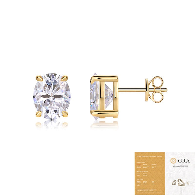 Women Gold‑Toned S925 Sterling Silver Moissanite Stud Earrings Oval Cut Sparkling Jewelry Gift