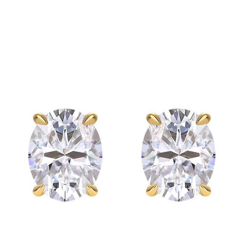 Women Gold‑Toned S925 Sterling Silver Moissanite Stud Earrings Oval Cut Sparkling Jewelry Gift