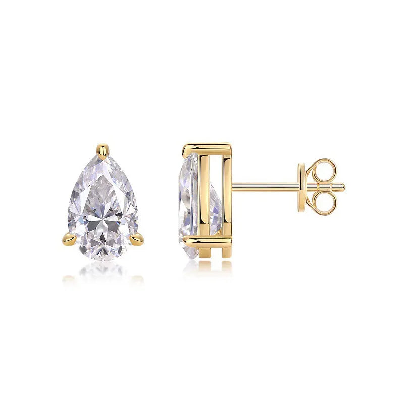 Sparkly Gold‑Toned S925 Sterling Silver Pear Shape Moissanite Stud Earrings Women Ear Jewelry