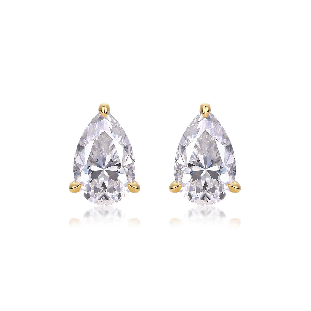 Sparkly Gold‑Toned S925 Sterling Silver Pear Shape Moissanite Stud Earrings Women Ear Jewelry