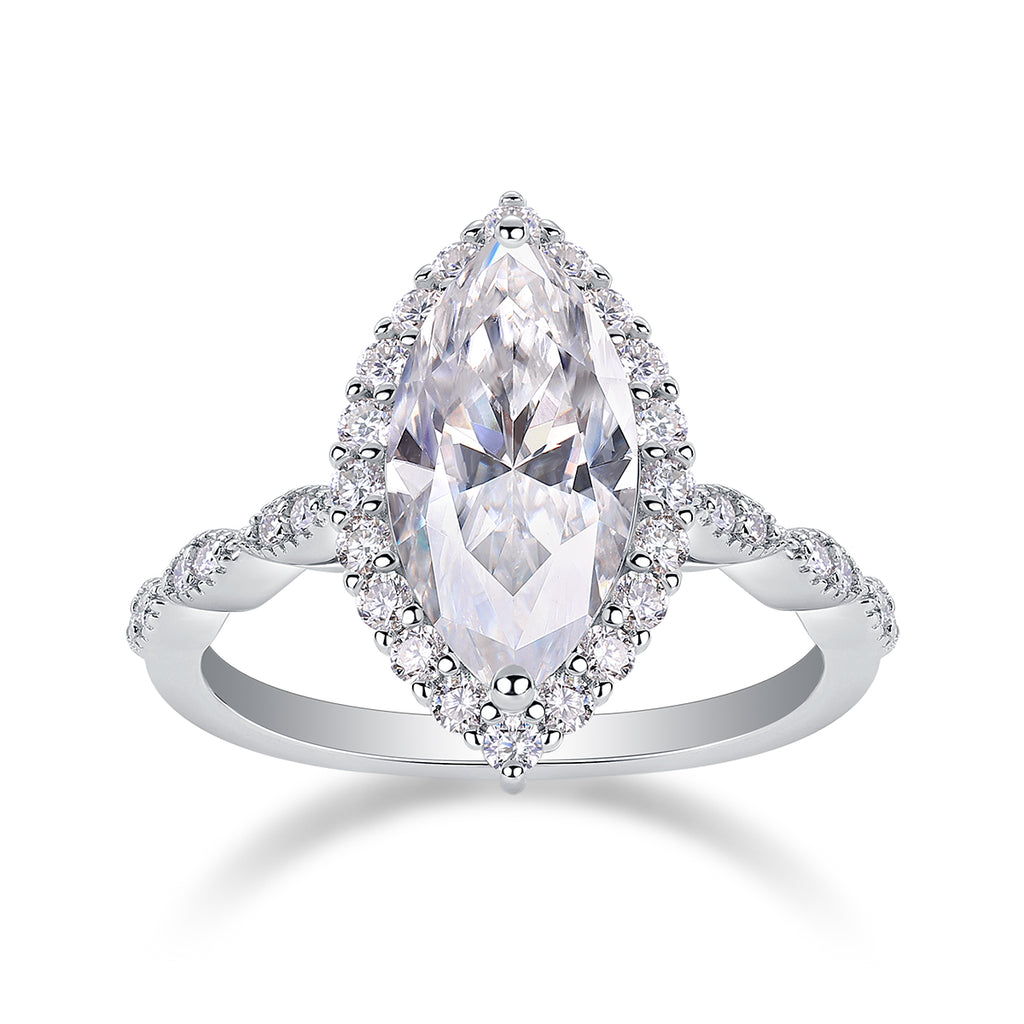 S925 Sterling Silver Marquise Moissanite Ring Ladies Pavé Band Engagement Ring