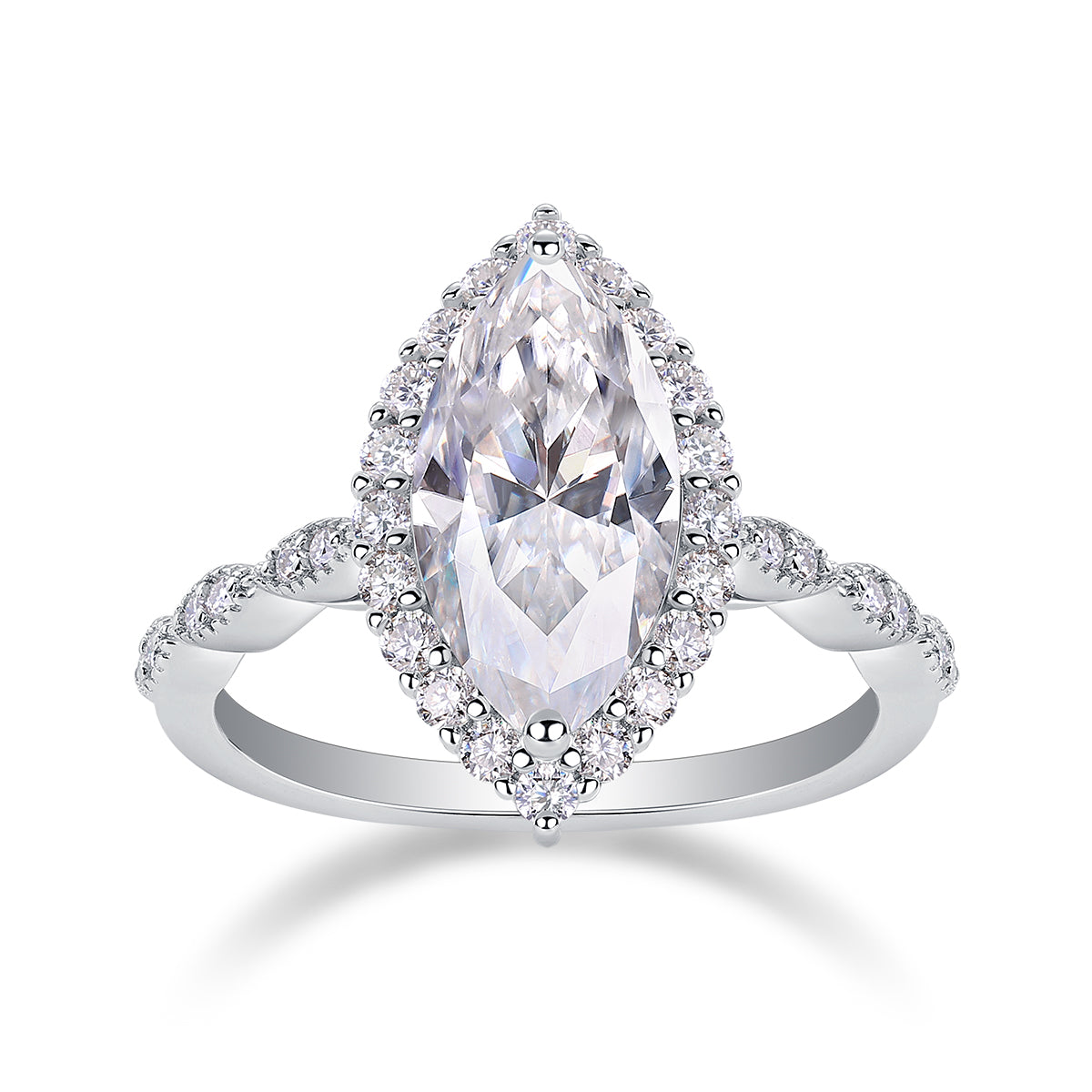 S925 Sterling Silver Marquise Moissanite Ring Ladies Pavé Band Engagement Ring