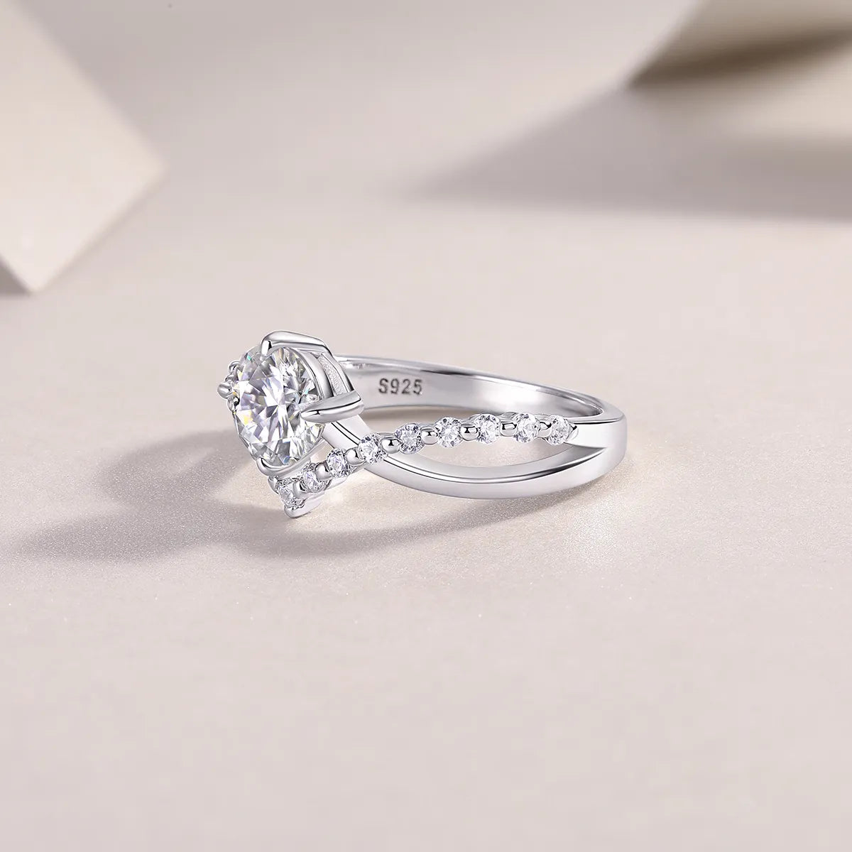 Elegant Bypass‑Style Moissanite Halo Ring S925 Sterling Silver Promise Ring