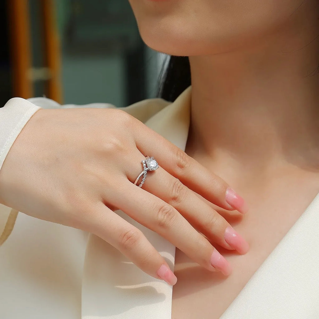 Elegant Bypass‑Style Moissanite Halo Ring S925 Sterling Silver Promise Ring