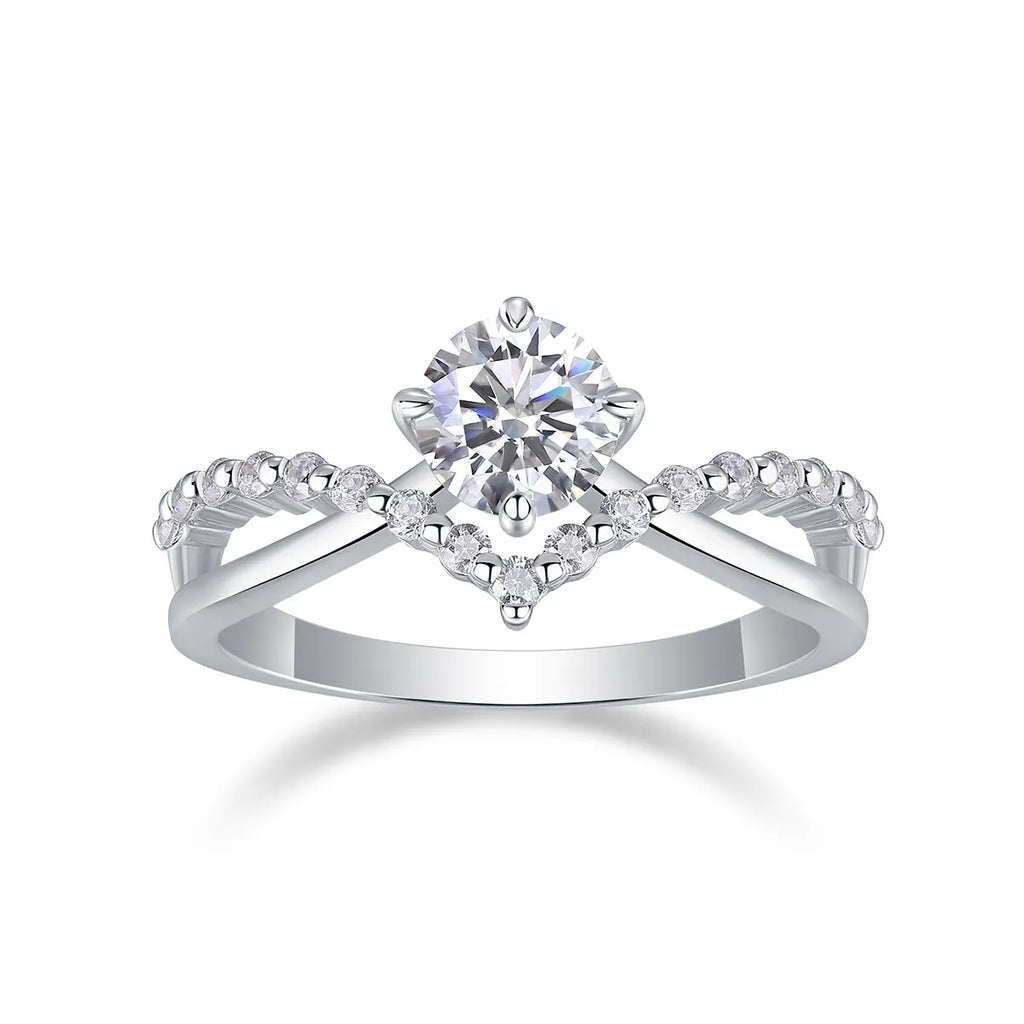 Elegant Bypass‑Style Moissanite Halo Ring S925 Sterling Silver Promise Ring