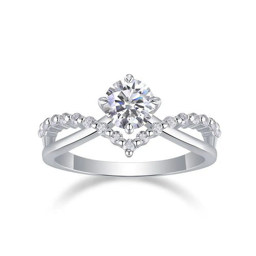 Elegant Bypass‑Style Moissanite Halo Ring S925 Sterling Silver Promise Ring