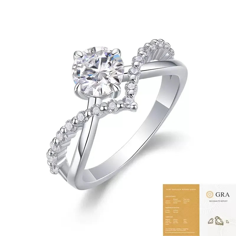 Elegant Bypass‑Style Moissanite Halo Ring S925 Sterling Silver Promise Ring