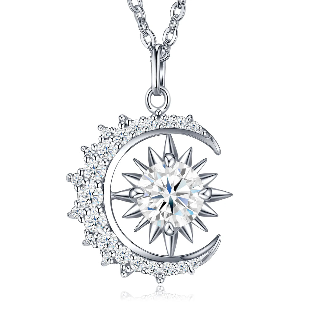 Elegant Sun Moon Star Moissanite Necklace S925 Silver Women’s Gift Jewelry