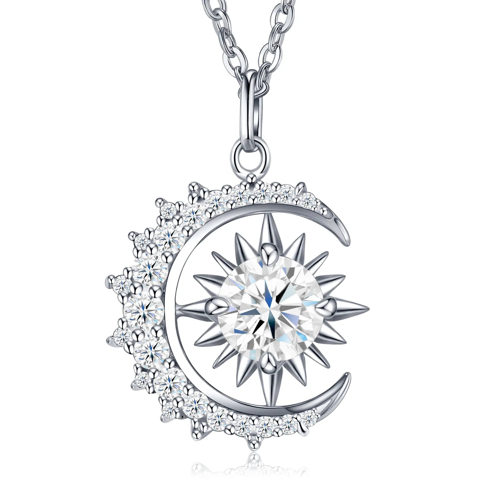Elegant Sun Moon Star Moissanite Necklace S925 Silver Women’s Gift Jewelry