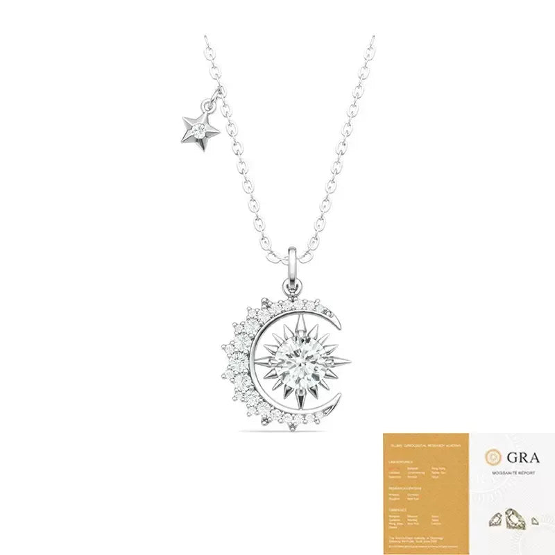 Elegant Sun Moon Star Moissanite Necklace S925 Silver Women’s Gift Jewelry