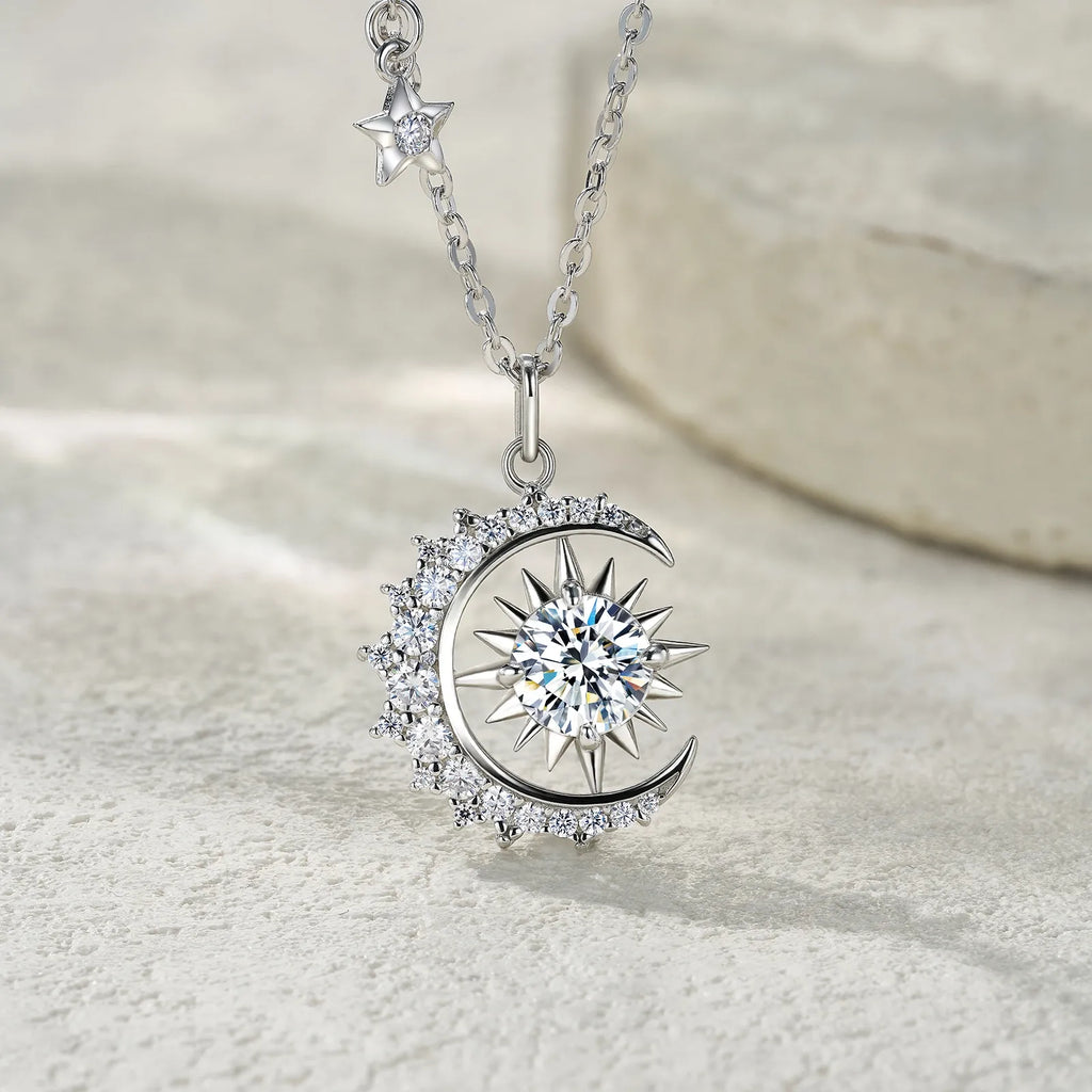 Elegant Sun Moon Star Moissanite Necklace S925 Silver Women’s Gift Jewelry