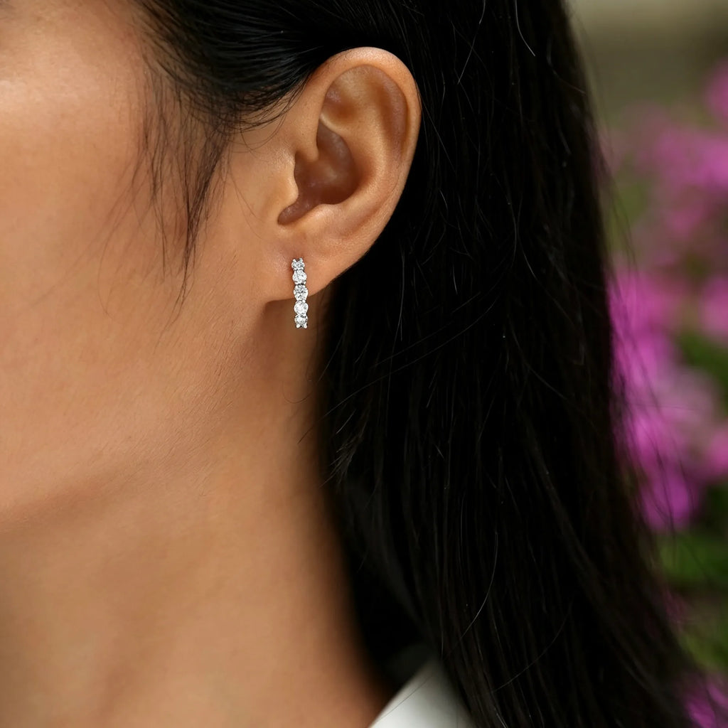 Pave‑Set Moissanite Huggie Hoop Earrings S925 Silver for Women