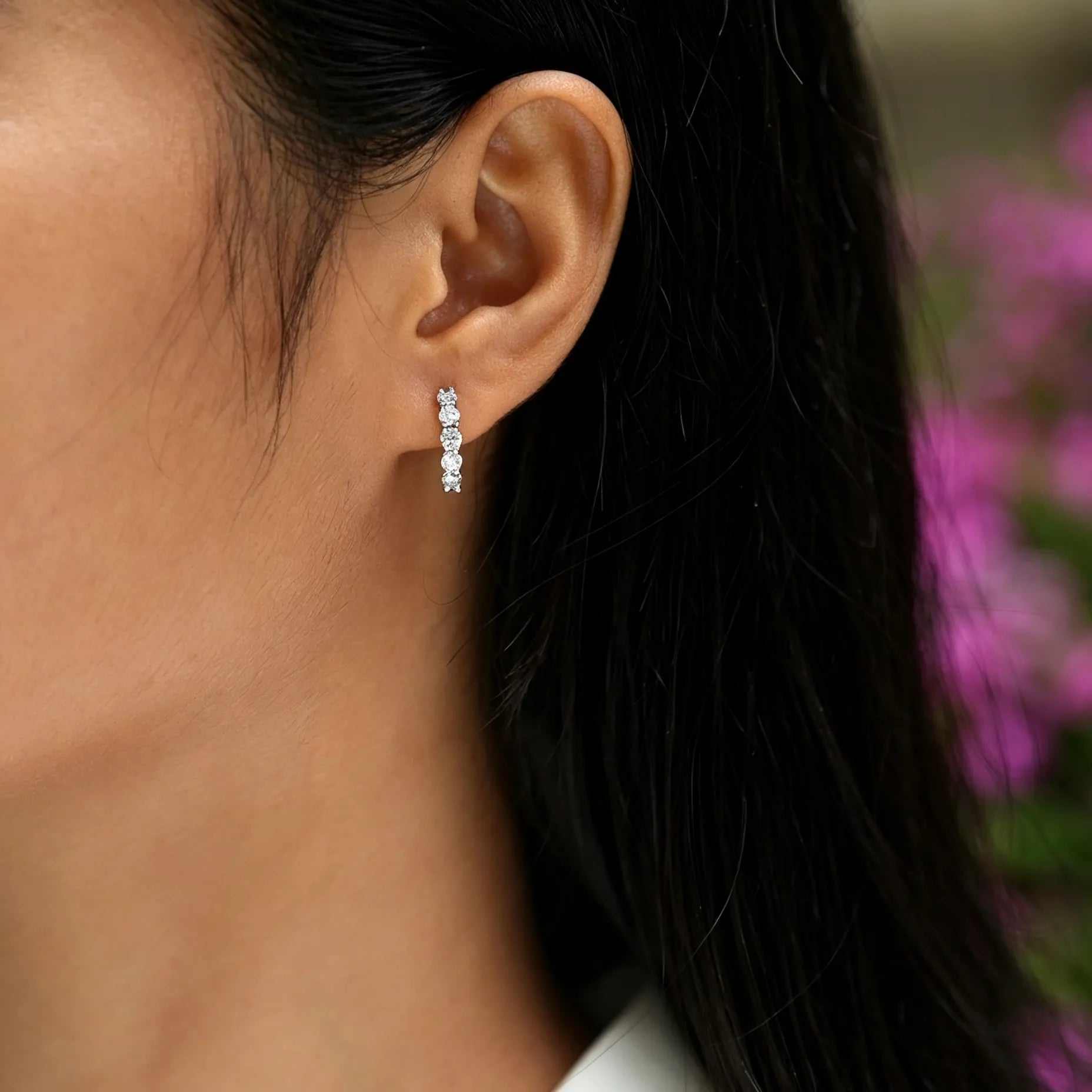 Pave‑Set Moissanite Huggie Hoop Earrings S925 Silver for Women