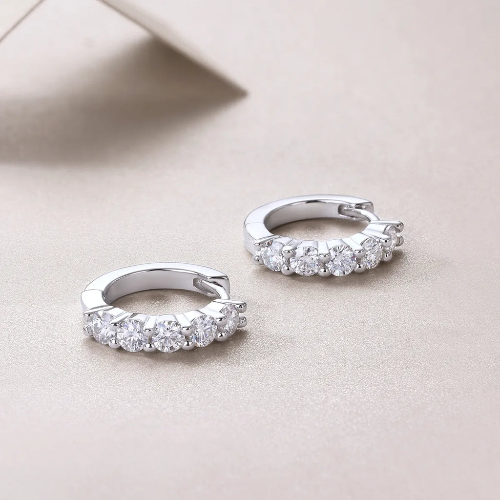 Pave‑Set Moissanite Huggie Hoop Earrings S925 Silver for Women