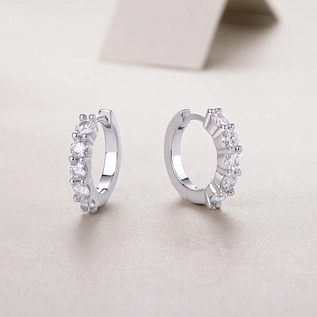 Pave‑Set Moissanite Huggie Hoop Earrings S925 Silver for Women