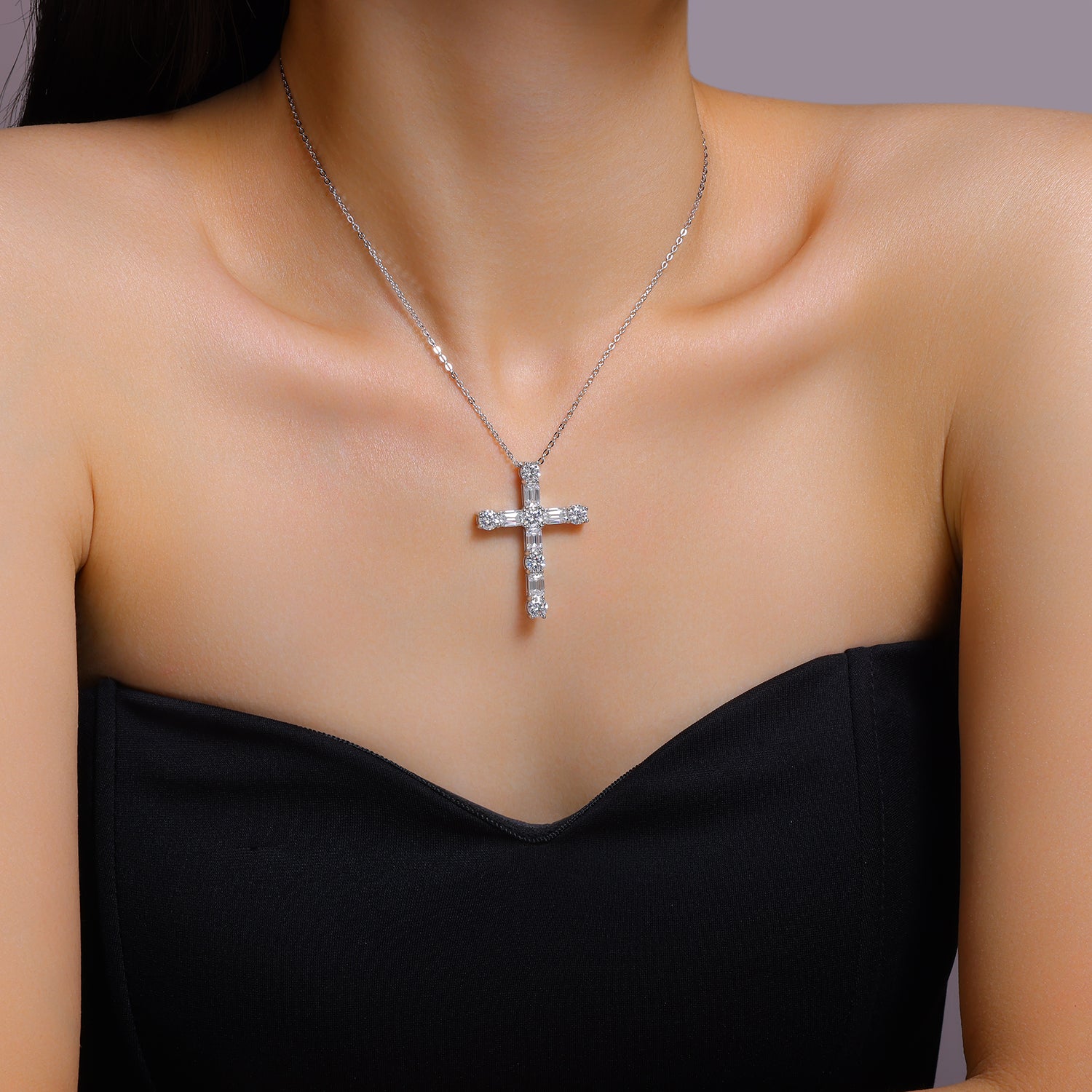 S925 Sterling Silver Cross Necklace for Women, Moissanite Pendant Necklace
