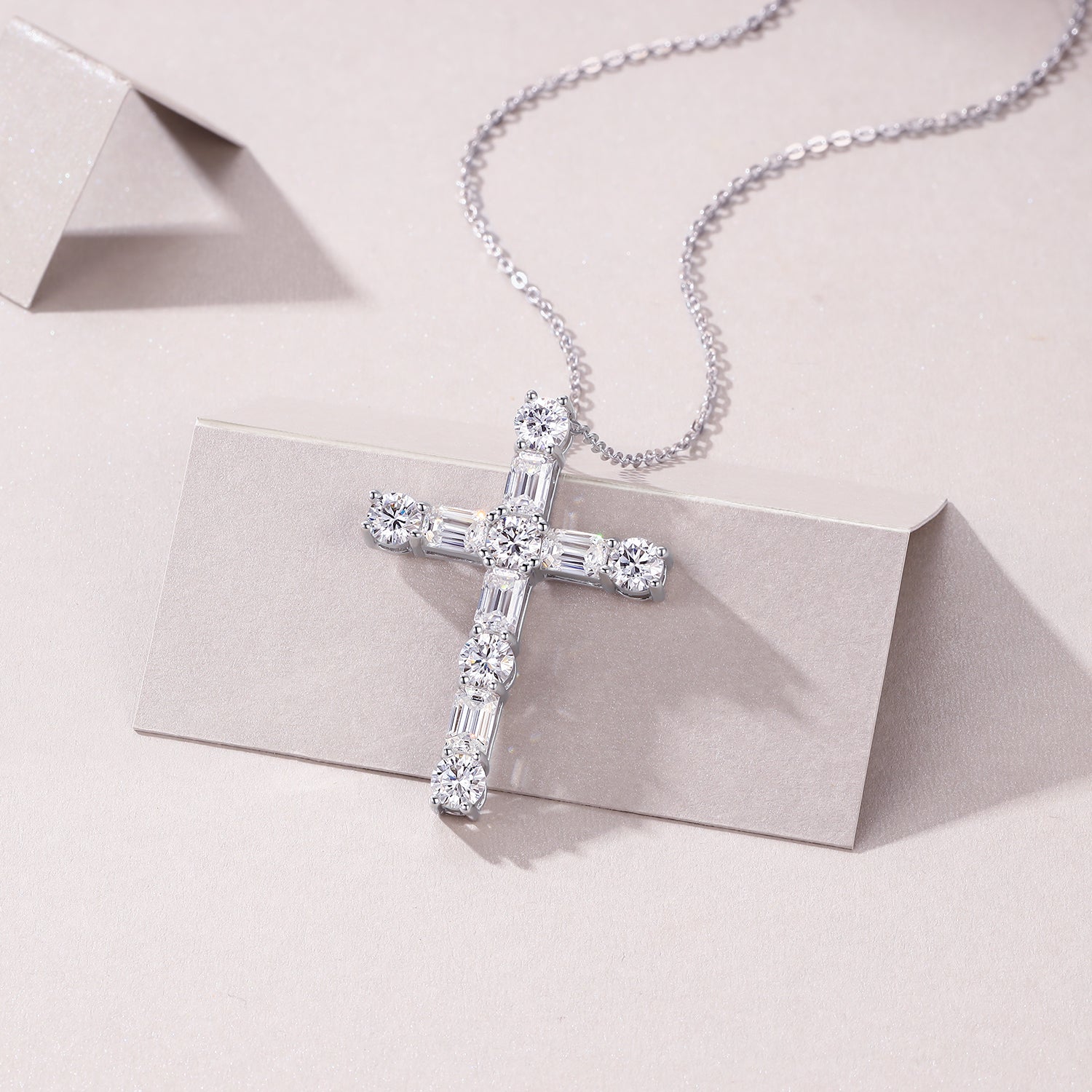 S925 Sterling Silver Cross Necklace for Women, Moissanite Pendant Necklace