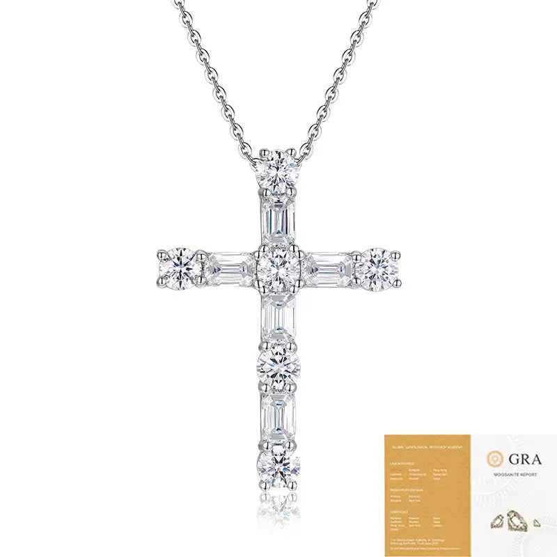 S925 Sterling Silver Cross Necklace for Women, Moissanite Pendant Necklace