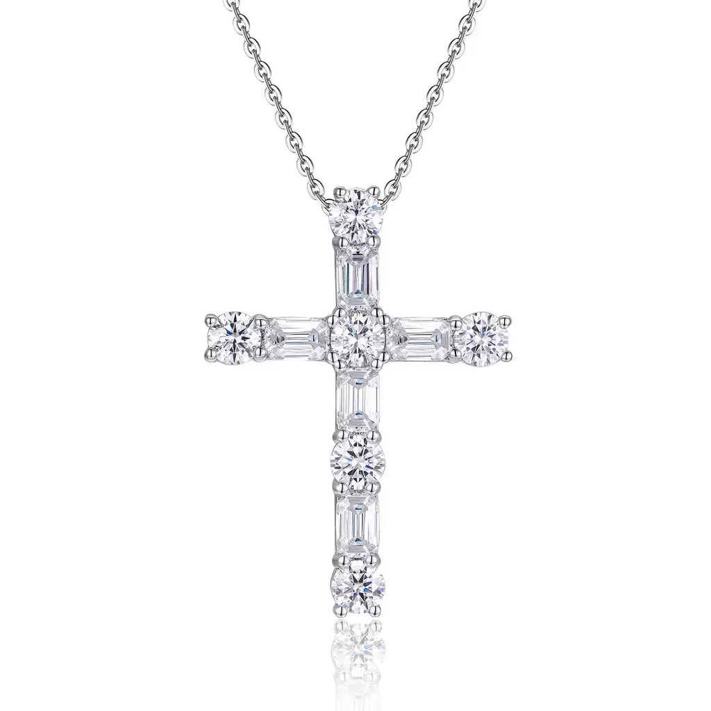 S925 Sterling Silver Cross Necklace for Women, Moissanite Pendant Necklace