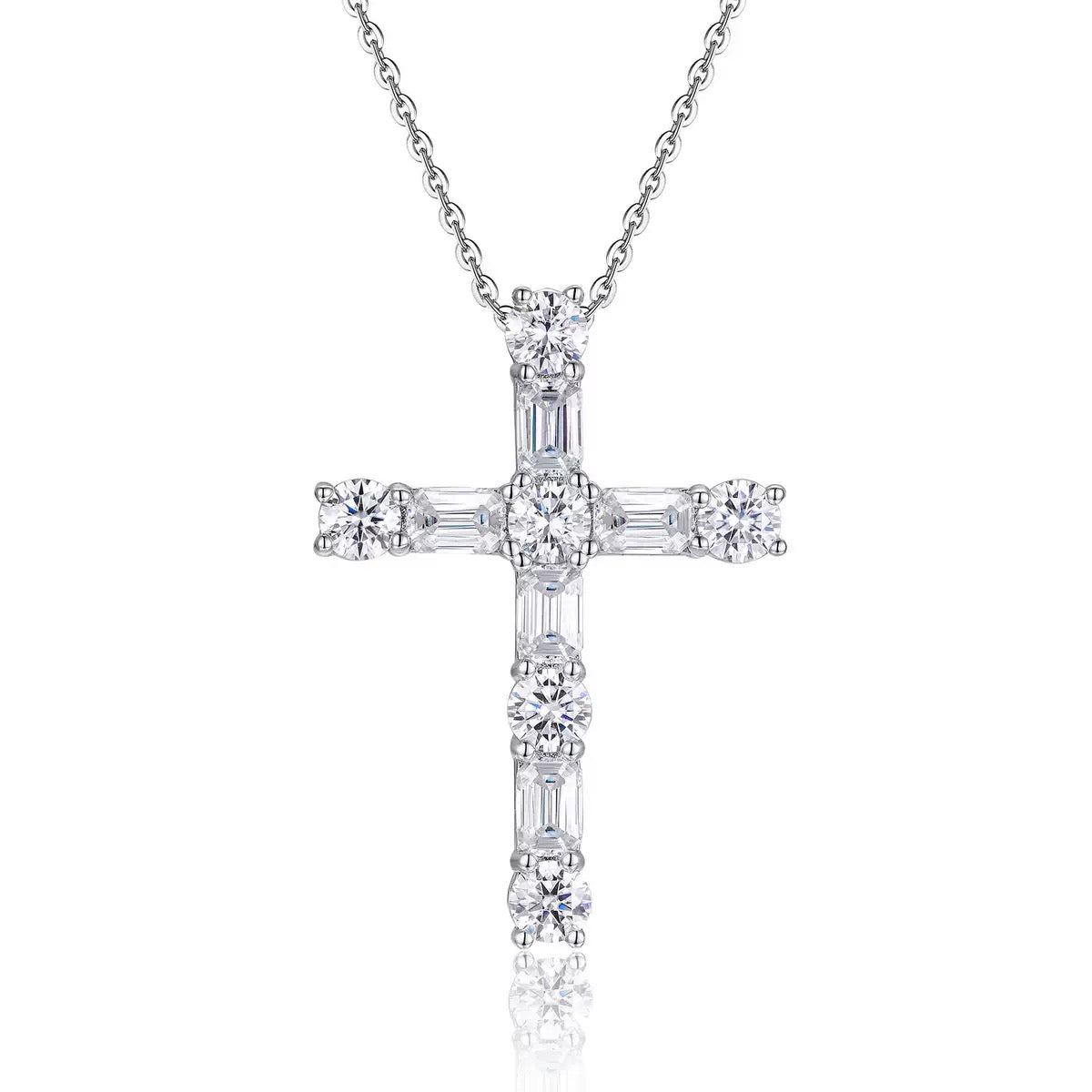 S925 Sterling Silver Cross Necklace for Women, Moissanite Pendant Necklace