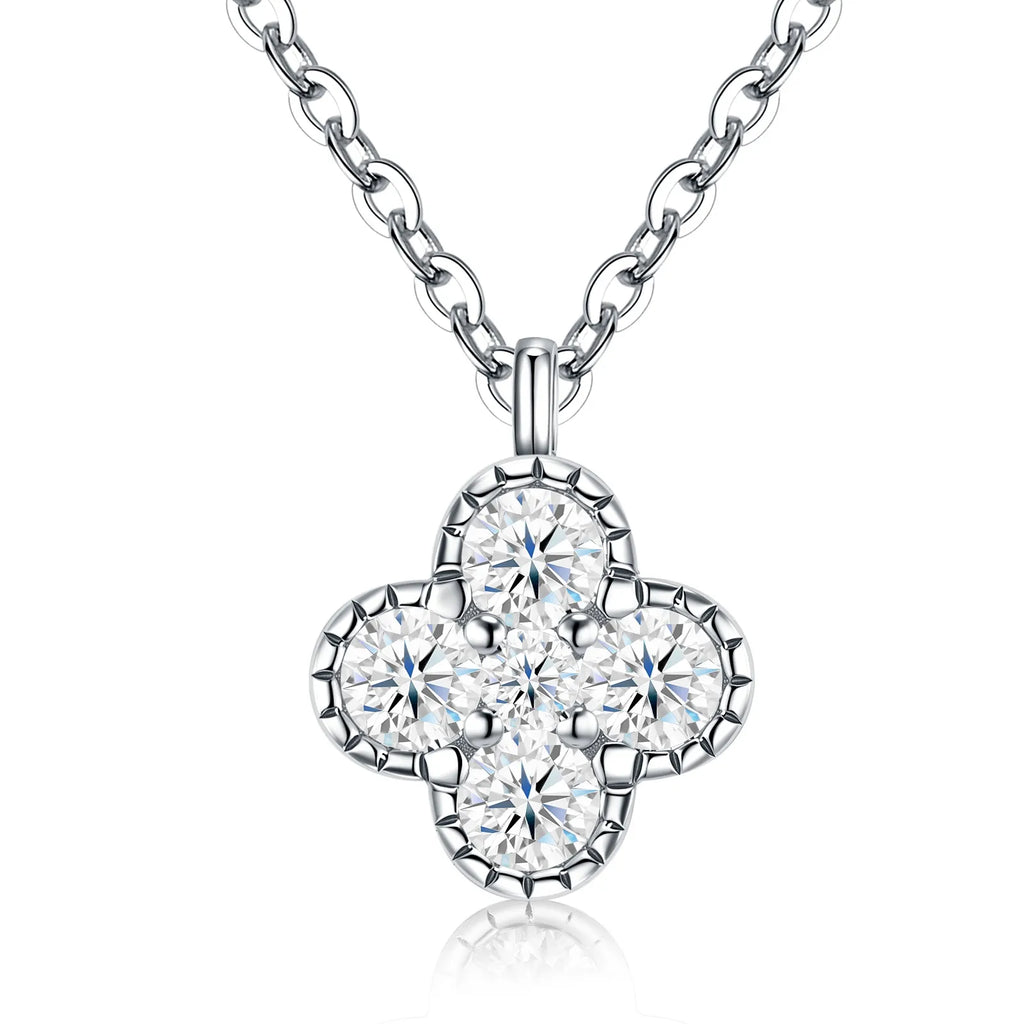 S925 Sterling Silver Four‑Leaf Clover Necklace for Women, Moissanite Pendant Necklace