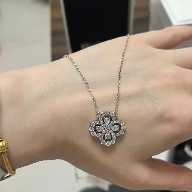 S925 Sterling Silver Moissanite Hollow Four‑Leaf Clover Necklace for Women